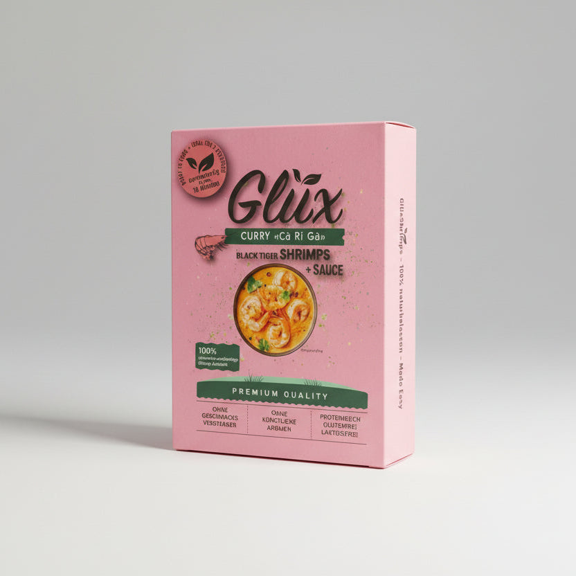 Glüx Curry à Ca Ri Ga – Black Tiger Shrimps + Sauce